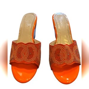 1st Choice Orange rhinestone studded sandals